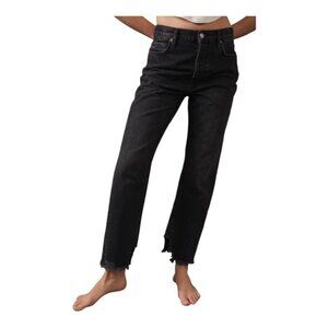 We the Free Tapered Baggy Women Black Jeans Sz 25 x27 Raw Hem High-Rise Denim